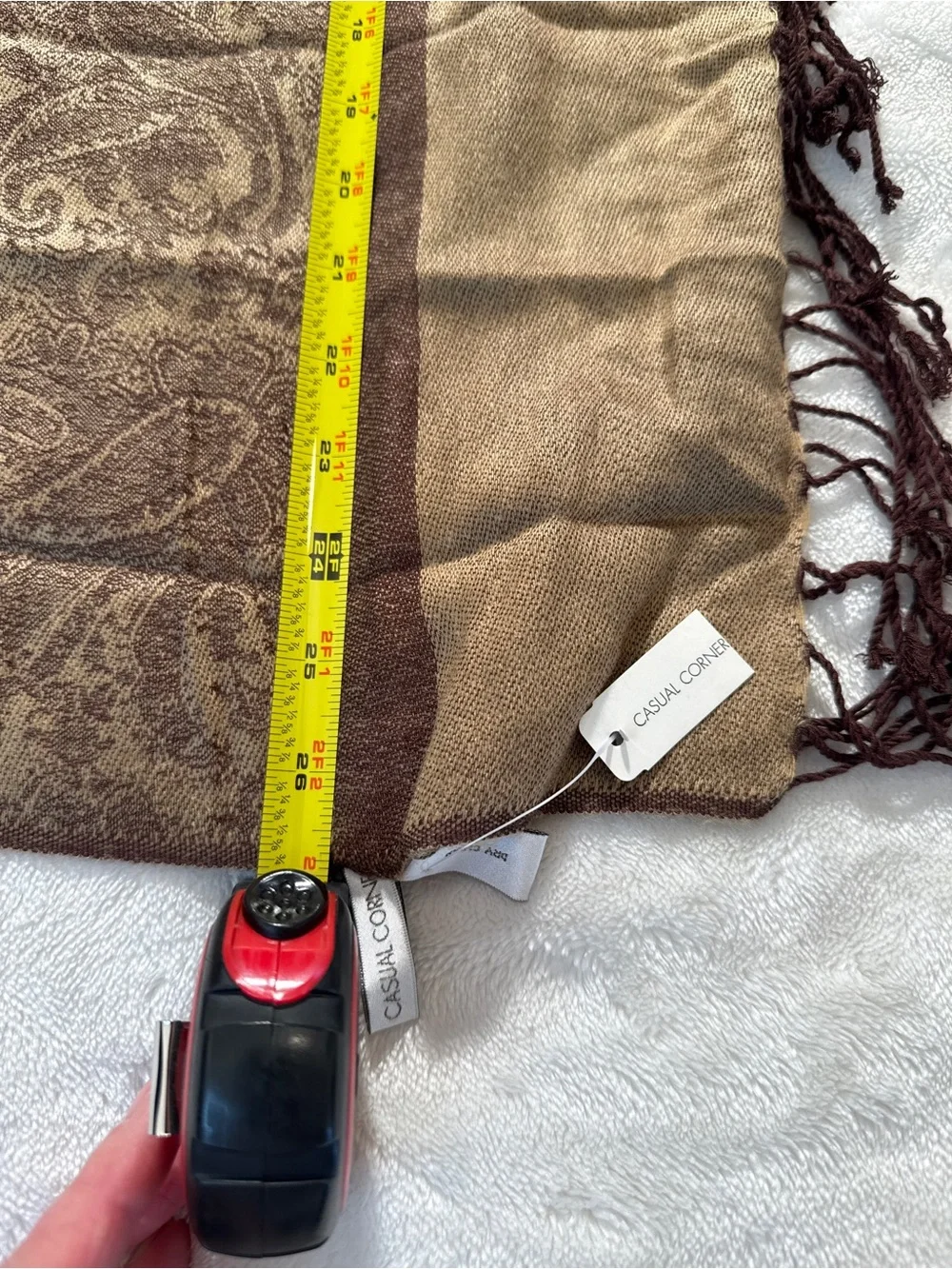 NWT Casual Corner Brown Gold Paisley Pashmina Scarf Wrap Fringe Oversized Shawl